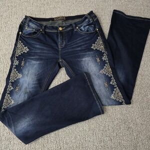 Rock and Roll Cowgirl Women's Rival Low Rise Jeans 34x36  Denim Western Bootcut